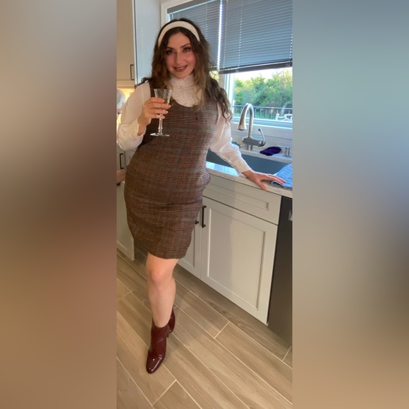 Vintage 70s wool tweed plaid midi dress, only worn once. Great condition! - Picture 3 of 4